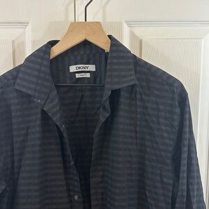 DKNY Men’s Black Stripes Slim Fit Buttoned Down Shirt